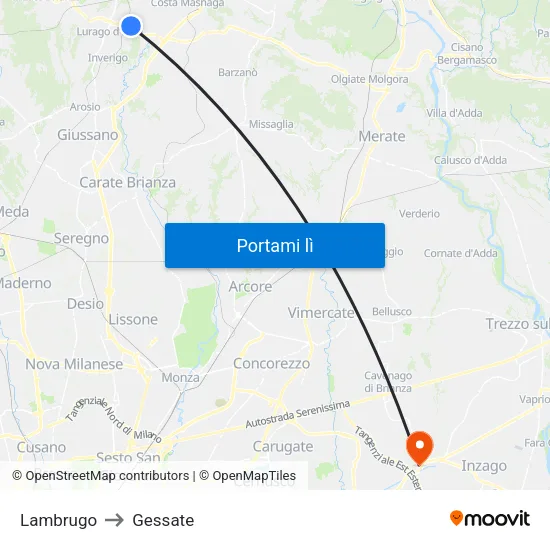 Lambrugo to Gessate map