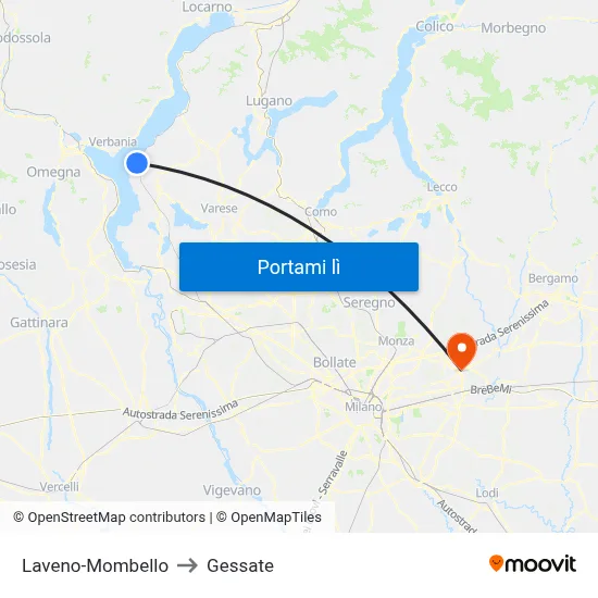 Laveno-Mombello to Gessate map