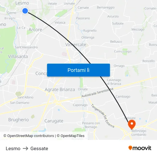 Lesmo to Gessate map