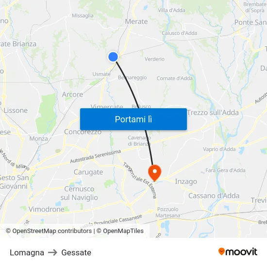 Lomagna to Gessate map