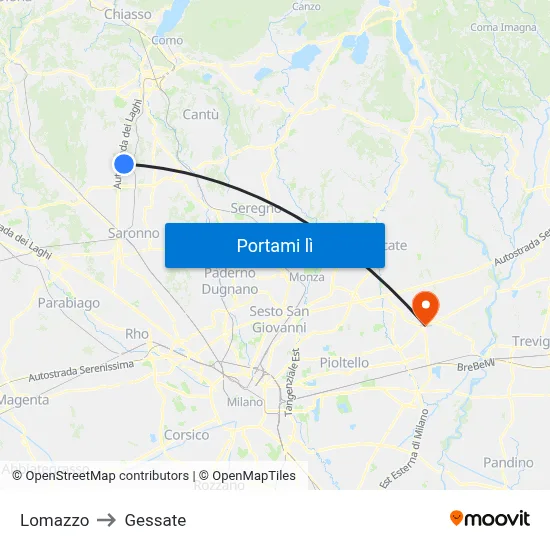 Lomazzo to Gessate map