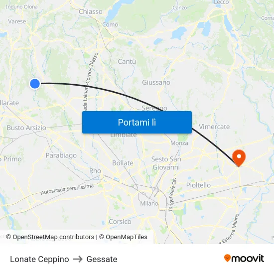 Lonate Ceppino to Gessate map