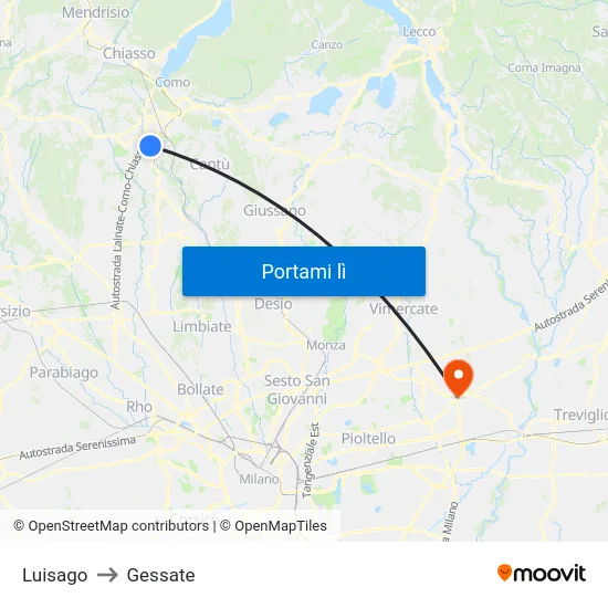 Luisago to Gessate map