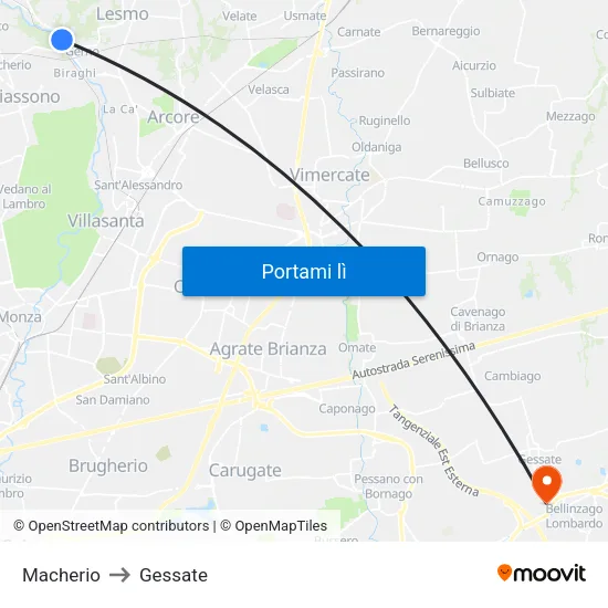 Macherio to Gessate map