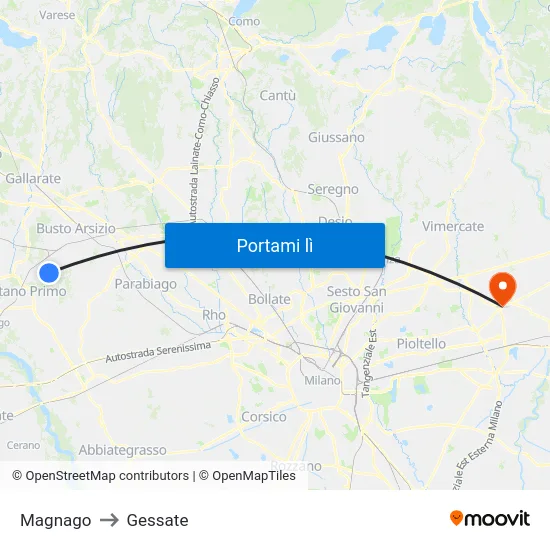 Magnago to Gessate map