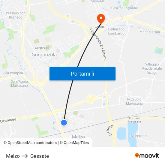 Melzo to Gessate map