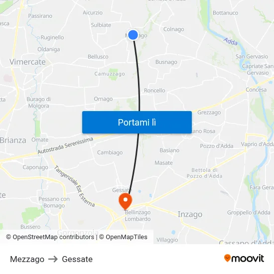 Mezzago to Gessate map