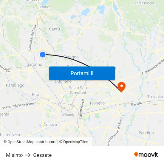 Misinto to Gessate map