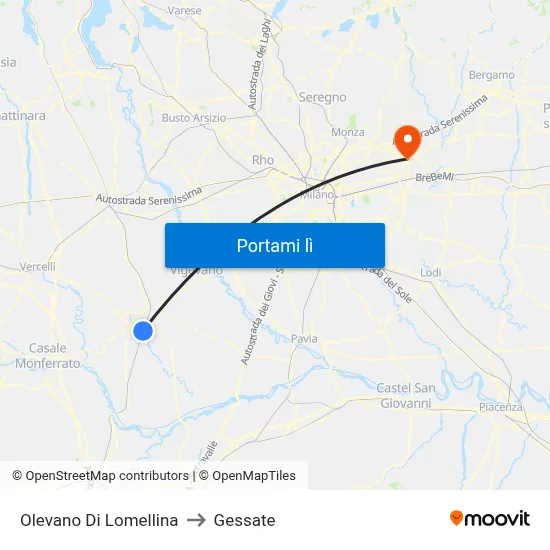 Olevano Di Lomellina to Gessate map
