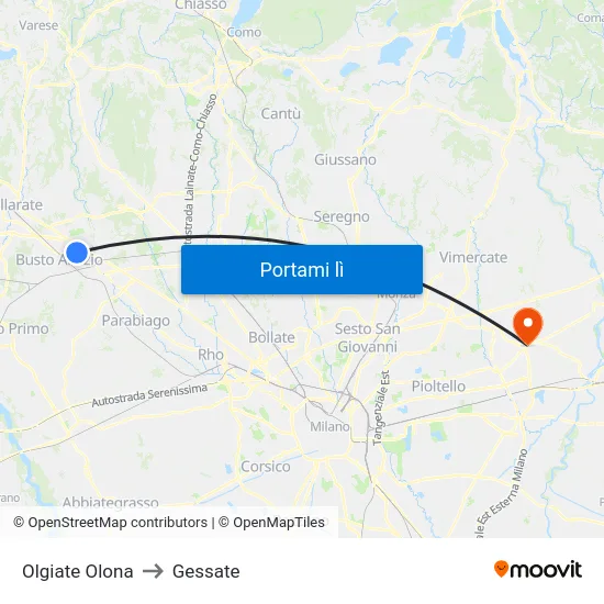 Olgiate Olona to Gessate map