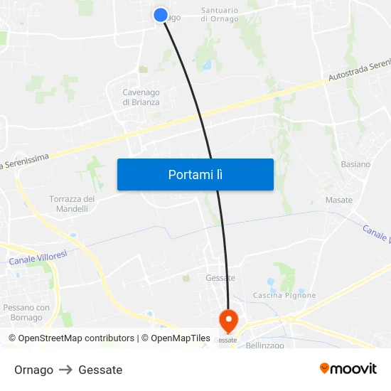 Ornago to Gessate map