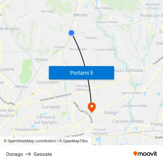 Osnago to Gessate map