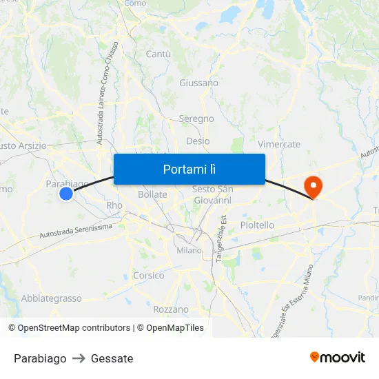 Parabiago to Gessate map
