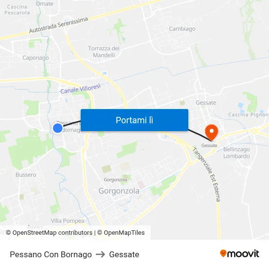 Pessano Con Bornago to Gessate map