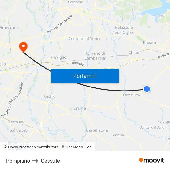 Pompiano to Gessate map