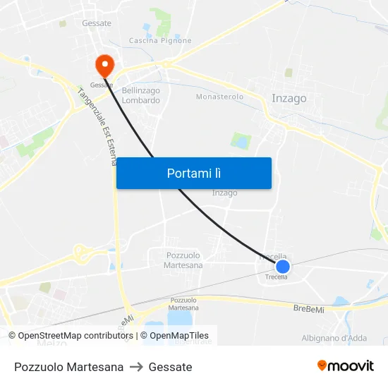 Pozzuolo Martesana to Gessate map