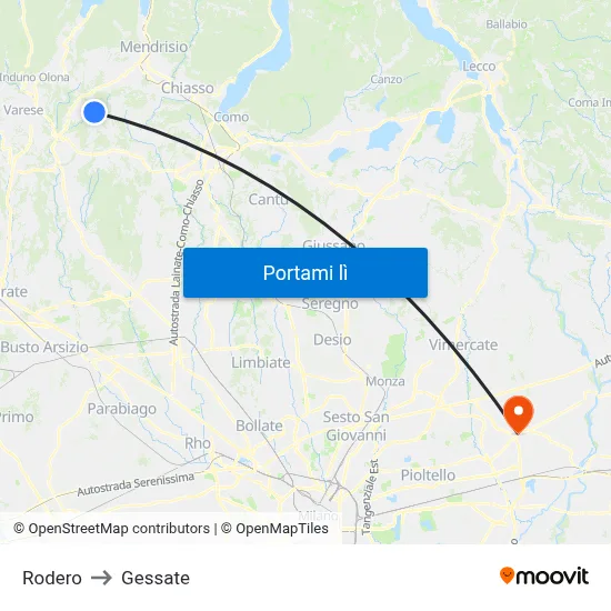 Rodero to Gessate map