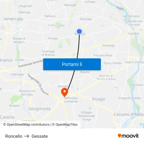 Roncello to Gessate map