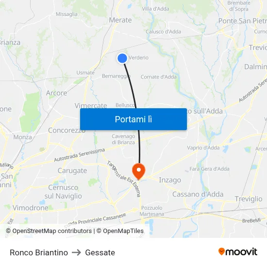 Ronco Briantino to Gessate map