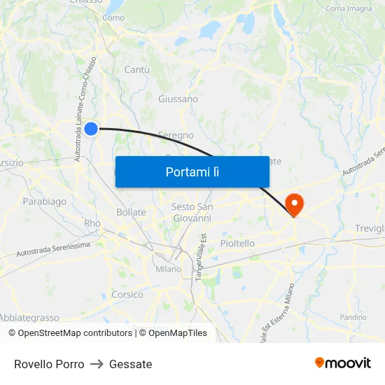 Rovello Porro to Gessate map