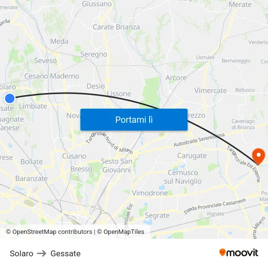 Solaro to Gessate map