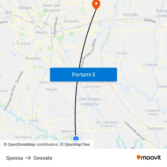 Spessa to Gessate map
