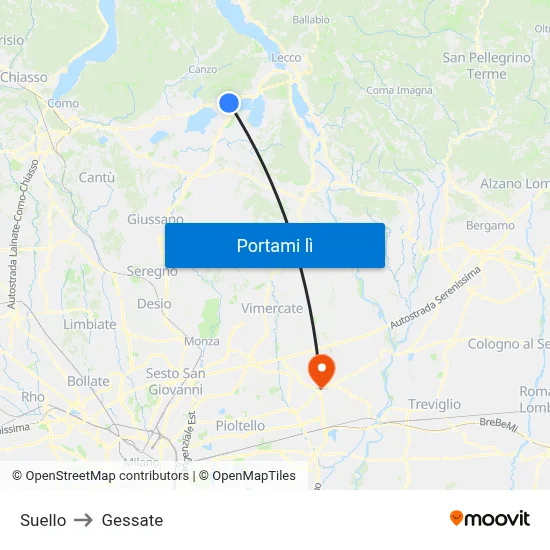 Suello to Gessate map