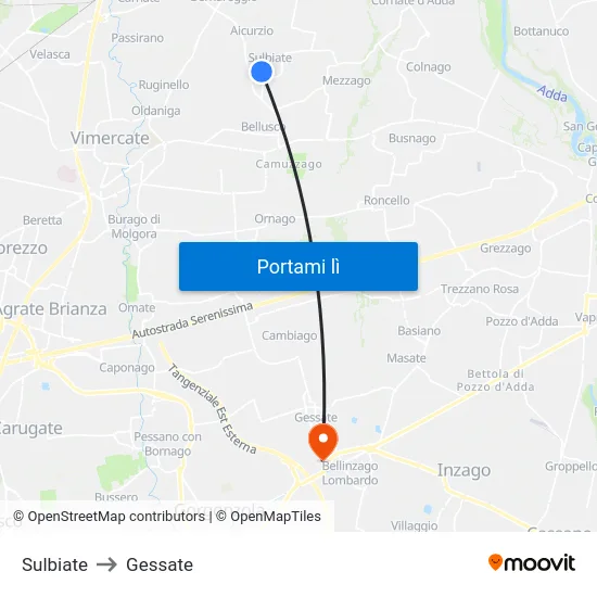 Sulbiate to Gessate map