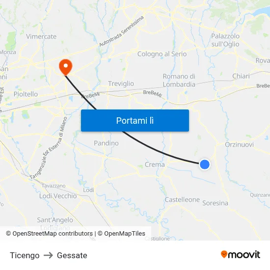 Ticengo to Gessate map