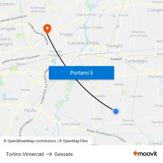 Torlino Vimercati to Gessate map