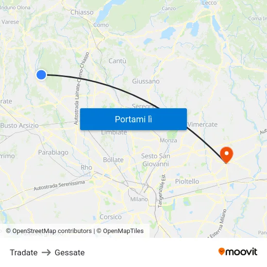 Tradate to Gessate map