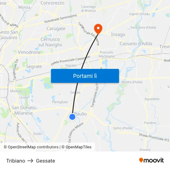 Tribiano to Gessate map