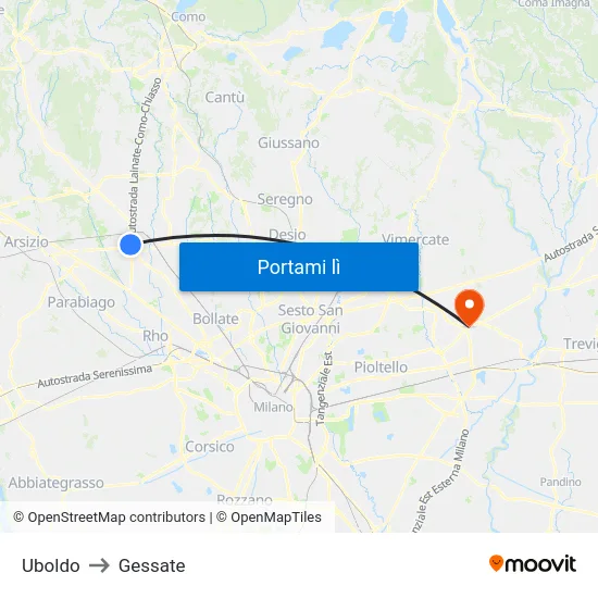 Uboldo to Gessate map