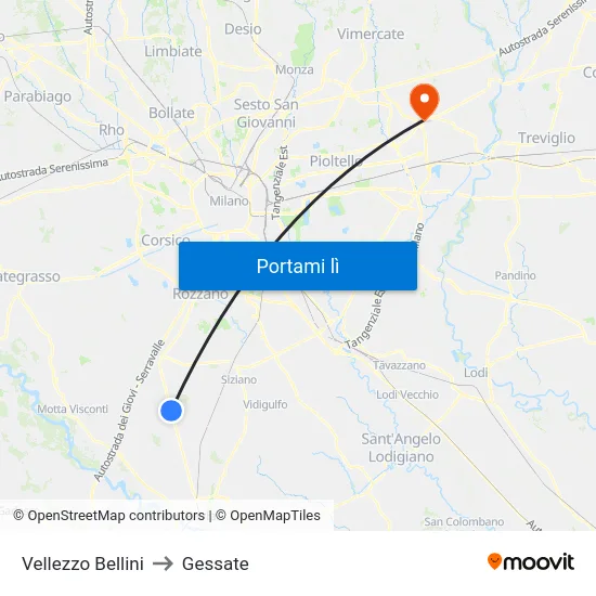 Vellezzo Bellini to Gessate map