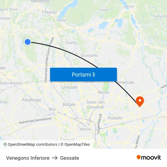 Venegono Inferiore to Gessate map