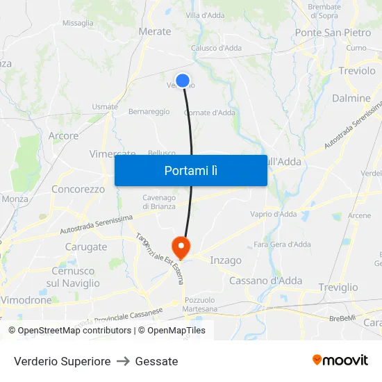 Verderio Superiore to Gessate map
