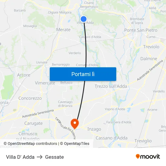 Villa D' Adda to Gessate map