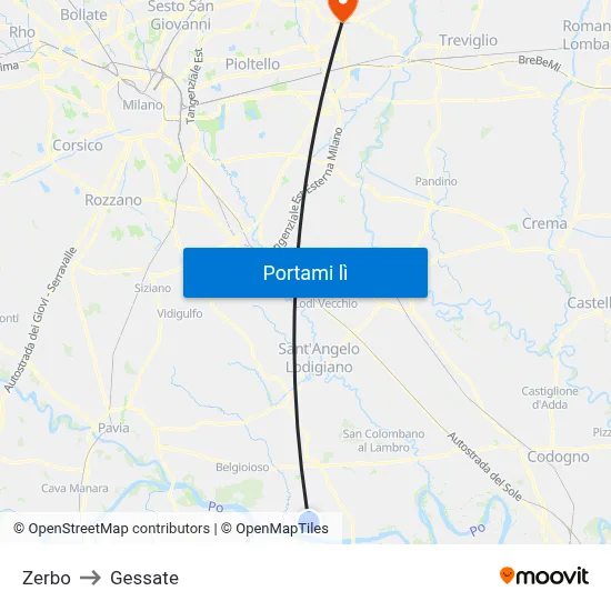 Zerbo to Gessate map