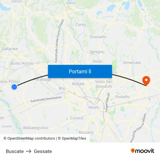 Buscate to Gessate map