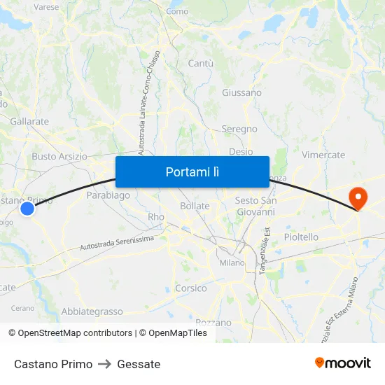 Castano Primo to Gessate map