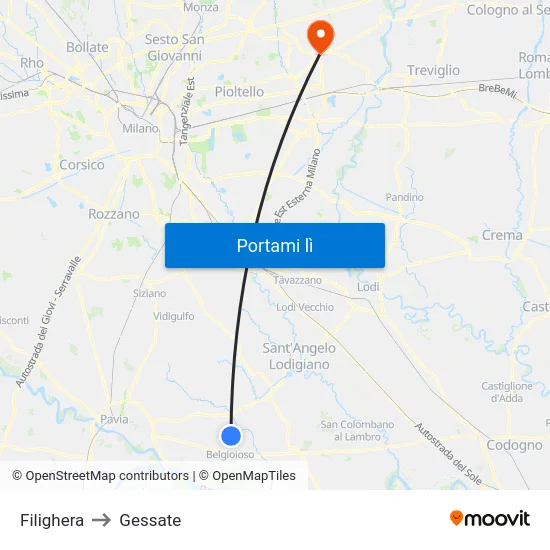 Filighera to Gessate map