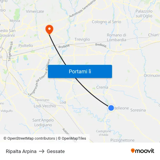 Ripalta Arpina to Gessate map