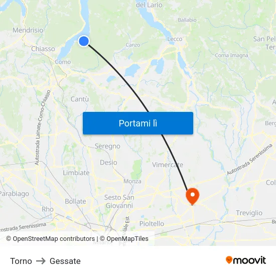 Torno to Gessate map