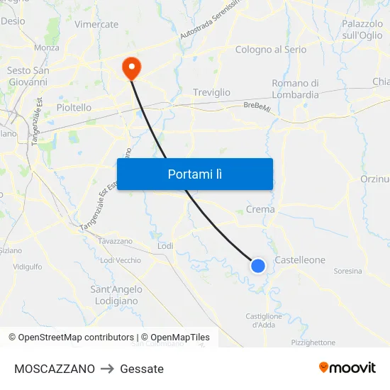 MOSCAZZANO to Gessate map