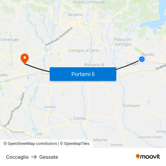 Coccaglio to Gessate map