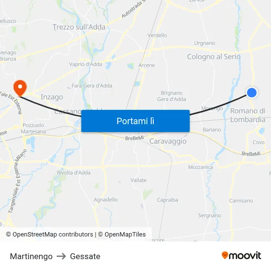 Martinengo to Gessate map