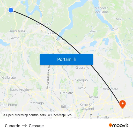 Cunardo to Gessate map