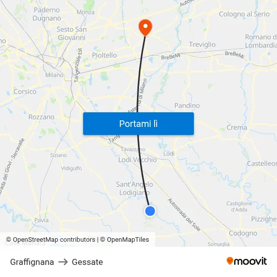 Graffignana to Gessate map