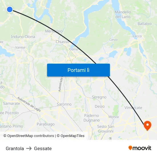 Grantola to Gessate map