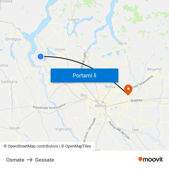 Osmate to Gessate map